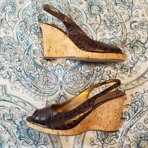 Nickels Crocodile Patterned Peep-toe Wedges